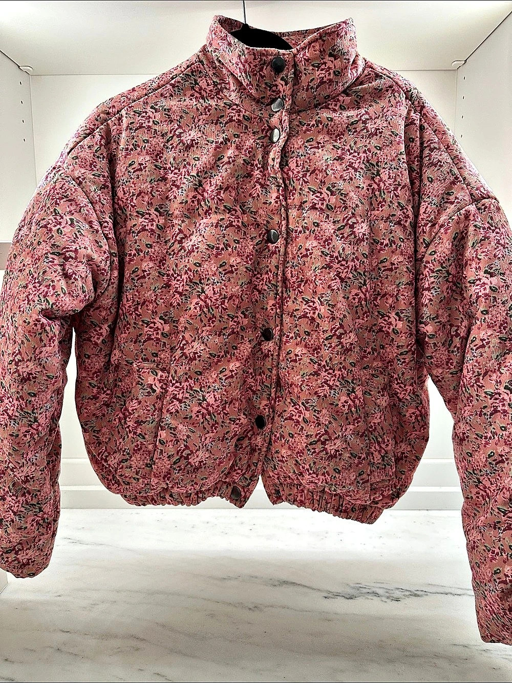Pink Lily small  Floral Printed Puffer Jacket in Pink.  Like new
